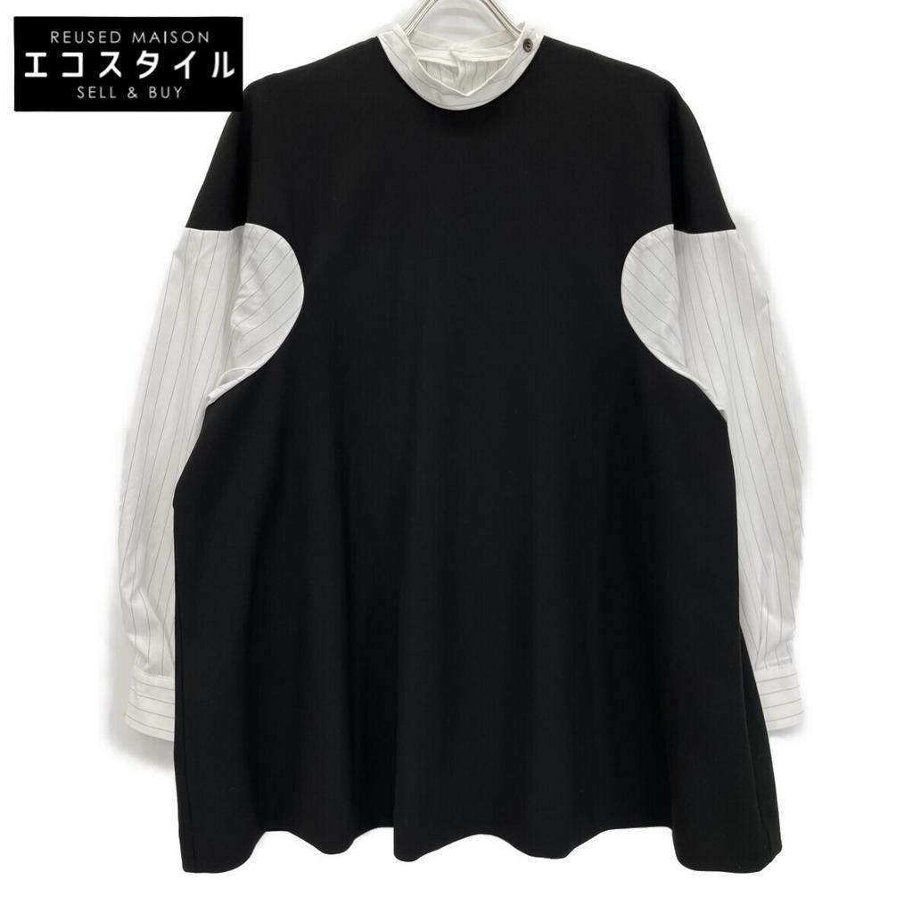 ENFOLD 22AW Black COMBI PULLOVER Double Cross Combi Pullover Shirt Tops 38 blackUsed