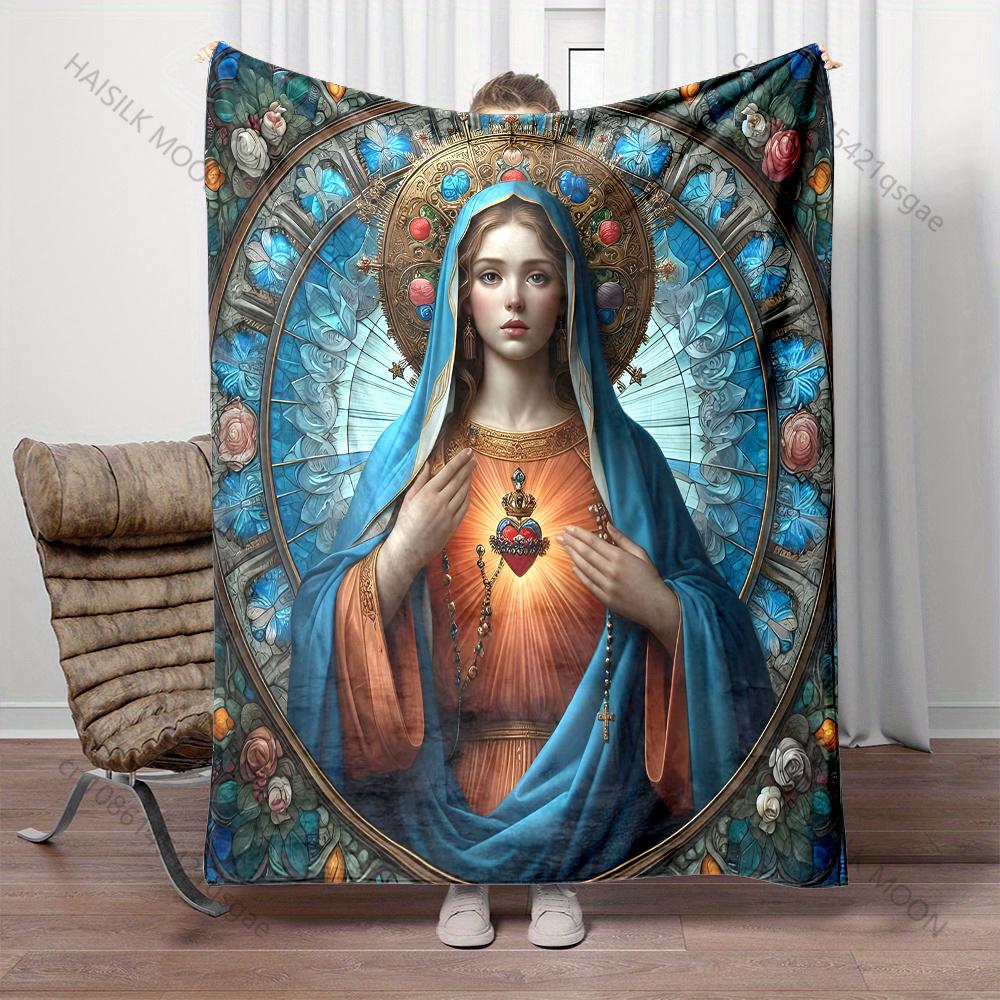 1PC Virgin Mary with Sacred Heart Print Blanket Warm Soft Fluffy Kids and Adult Sofa Bed Throw Blanket Outdoor Travel Camping RV