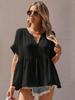 Womens V Neck Peplum Babydoll Blouse Short Sleeve Pleated Summer Top