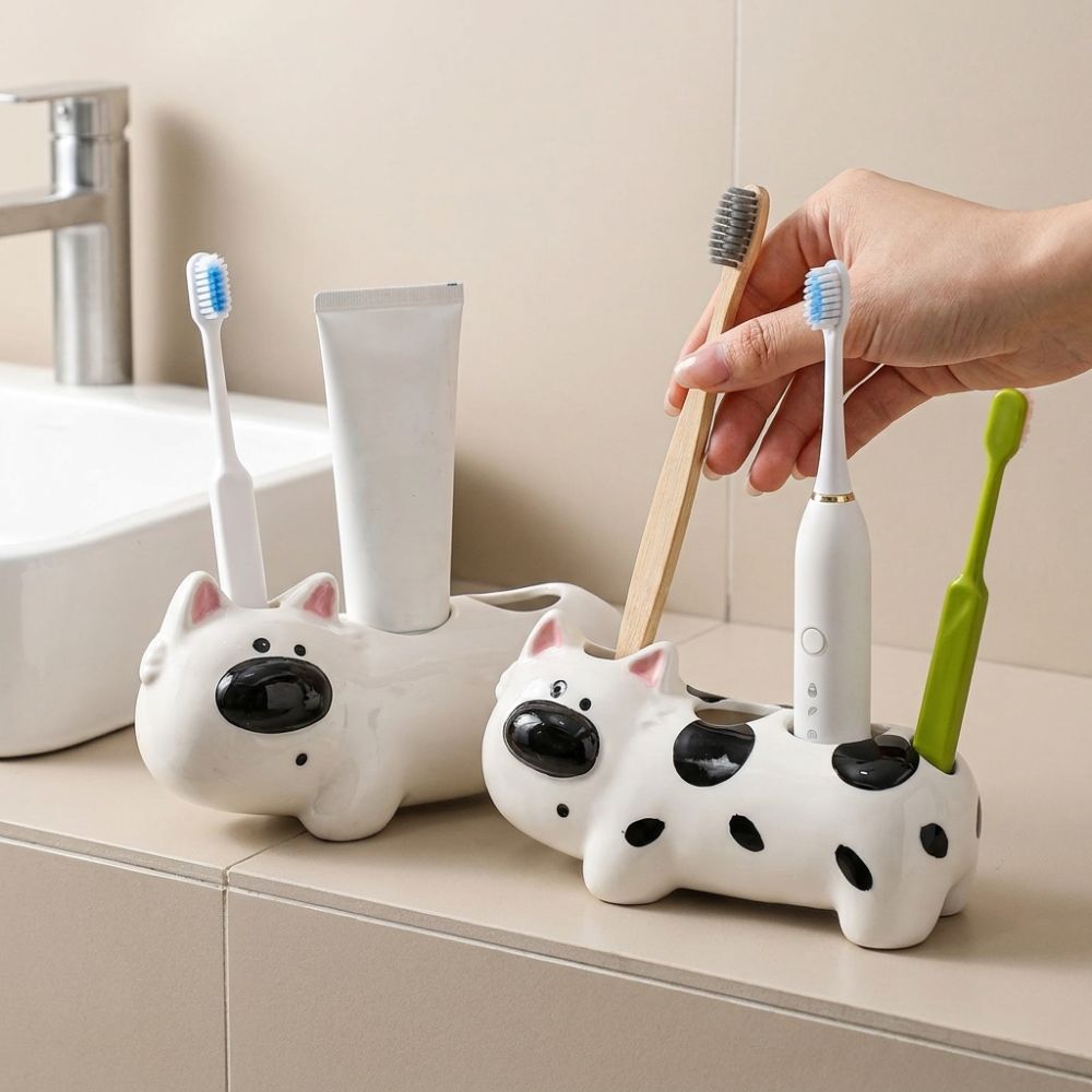 4 Slots Dog Shaped Toothbrush Holder Ceramic Electric Toothbrush Holder Home Sink