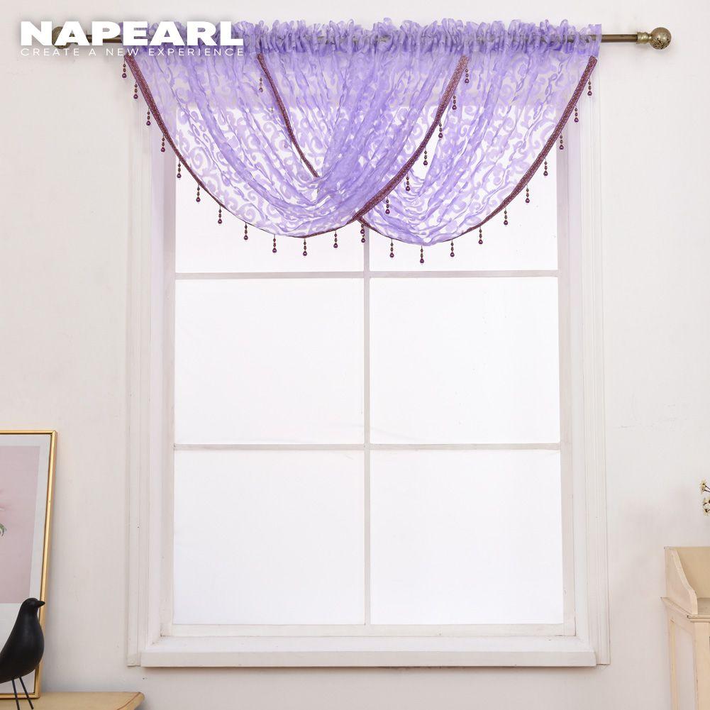 1PC NAPEARL Modern Beaded Jacquard Flower Tulle Curtain Valance for Window Decor
