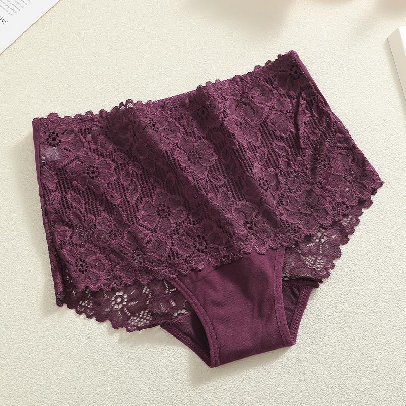 S-XXL Women Mid-Rise Lace Panties Sexy Solid Color Lace Trim Underwear Female Luxury Hollow Out Briefs Cozy Breathable Lingerie