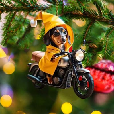 Motorbike Dog Acrylic Hanging Decoration Home Indoor Christmas Tree Car Rearview Mirror 2D Flat Yellow Hoodie Riding Puppy Hanging Ornament