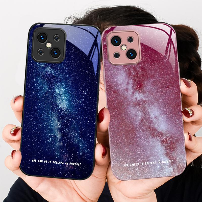 Brilliant Starry Sky For Find X5 X3 Lite Reno 6 4Z 5G OPPO A72 79 73 58 A54S OnePlus Nord N200 Tempered Glass Phone Case