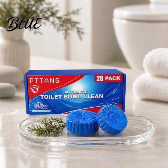 Blauer Toilettenreiniger-Tank für automatische Reiniger-Schüsseltabletten 20 Stück Tabletten zum Einwerfen Badezimmer-Sanitäranlagen Verhindert Flecken & Desodoriert Einfache Anwendung