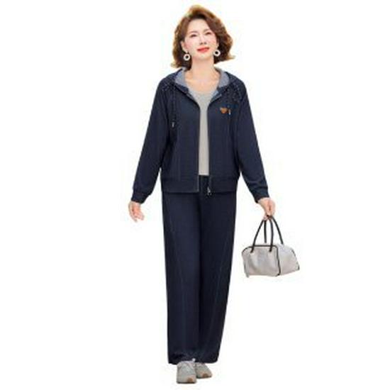 

Mom s 2026 Casual Sportswear: Stylish Hoodie & Jacket Set for Middle-aged and Elderly Women - Spring/Autumn Two-piece Set XL темно-синий