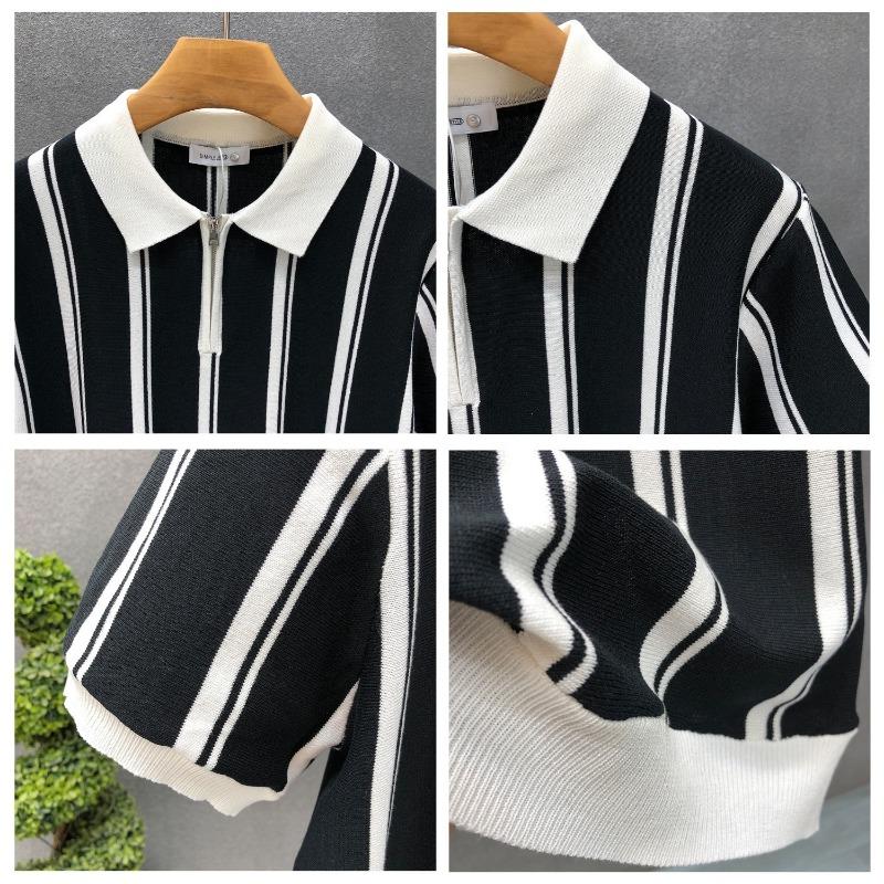 Men S Striped Short Sleeve Polo Shirt Business Casual Summer