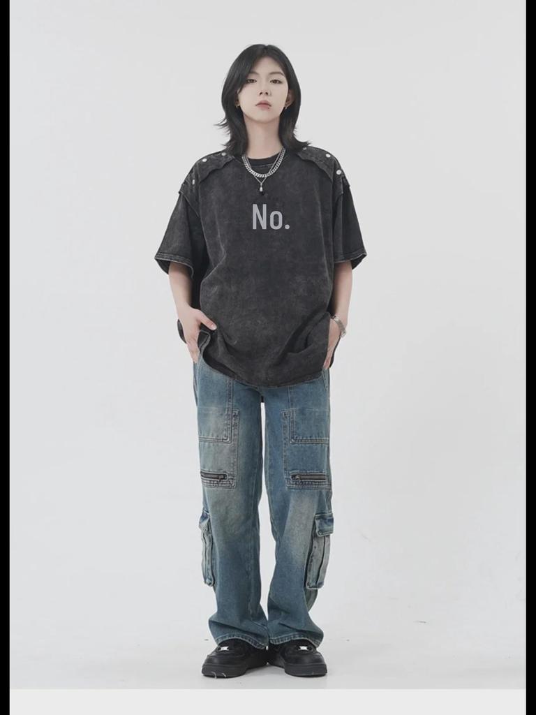 Unisex Retro High Street Pocket Jeans: Loose, Wide-Leg, Straight Fit Workwear for Couples