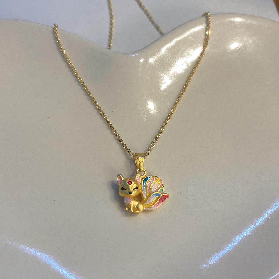 

Красочное ожерелье-подвеска в виде девятихвостого лиса, привлекающее персиковый цвет, ожерелье-цепочка на ключицу с большим хвостом лиса