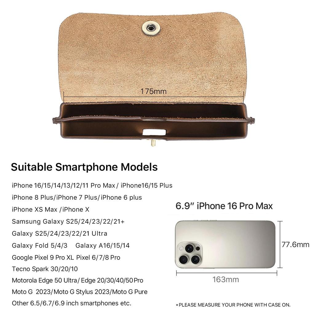 CONTACTS FAMILY Echtleder Herrentasche für 6,9 Zoll Handy, kleine Hüfttasche, Gürteltasche, Handytasche