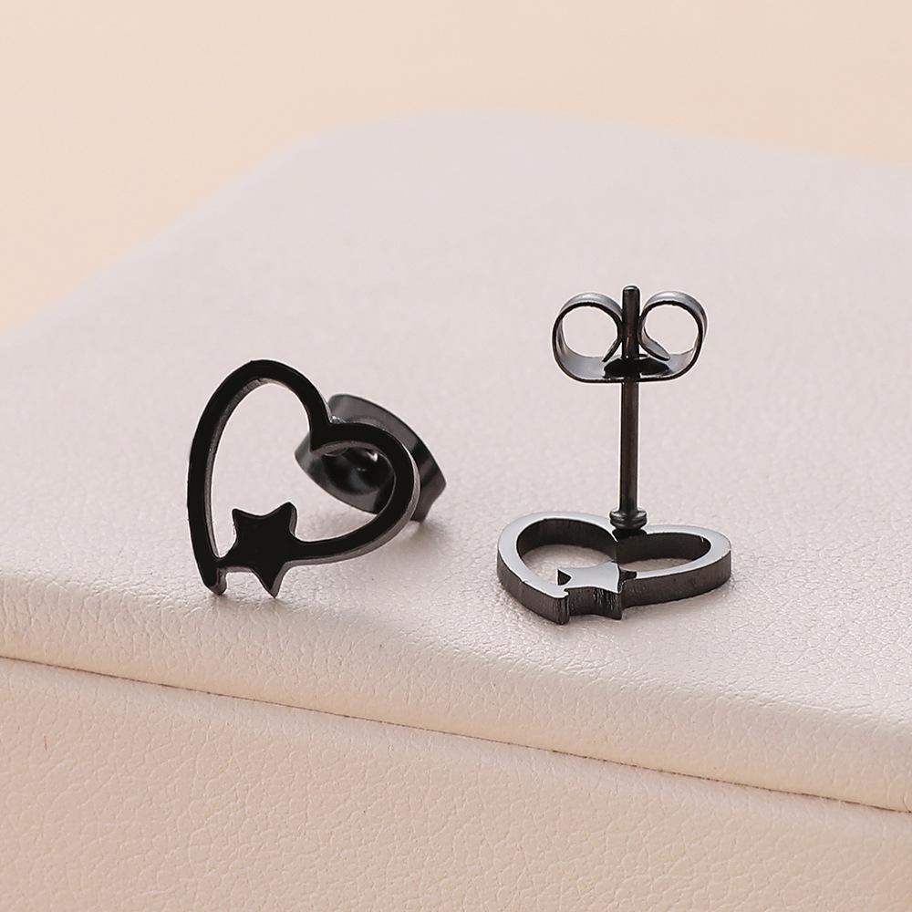 

Серьги-гвоздики из нержавеющей стали в виде сердец, звезд для женщин, девушек, золотого цвета, милые, модные, с цирконом, подарок на день рождения, для вечеринки, оптом чёрный