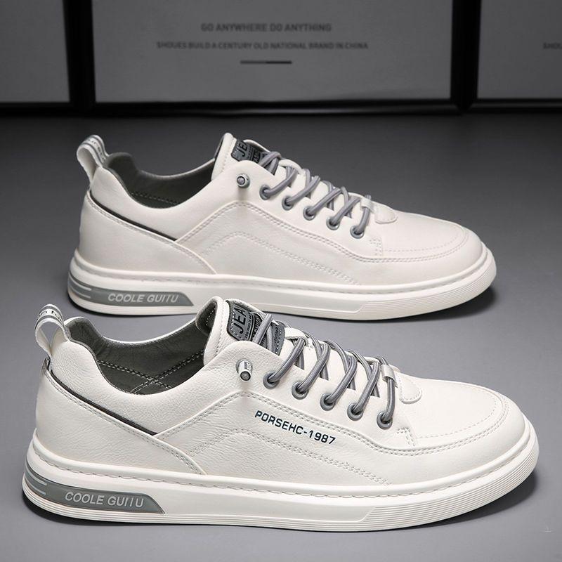 New Men's Casual Leather Shoes Men's Versatile Sports Trendy Shoes Men's Thick-soled White Board Shoes Men's Shoes Spring