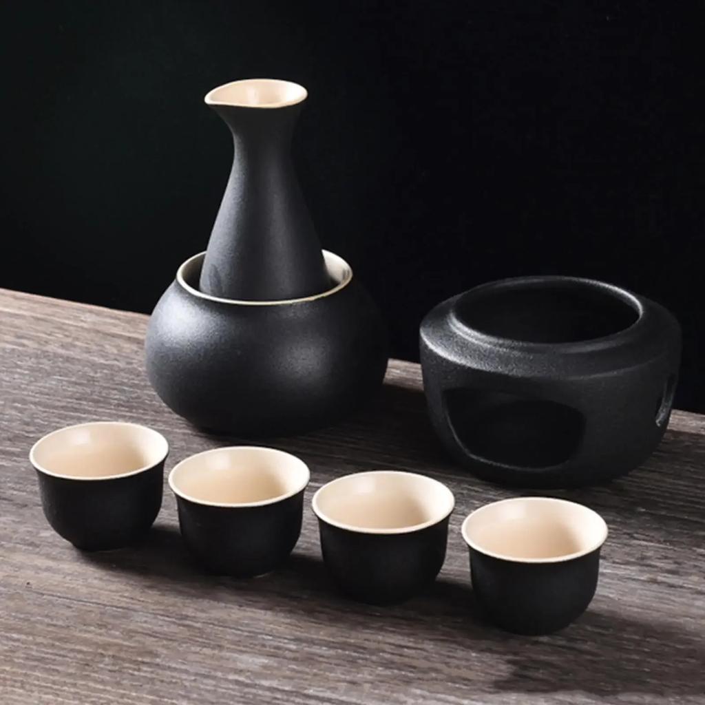 Ceramic Sake Set with Warmer, Traditional Sake Bottle, Warming Porcelain Bowl, Pottery, Drink for Gift, Tea Party