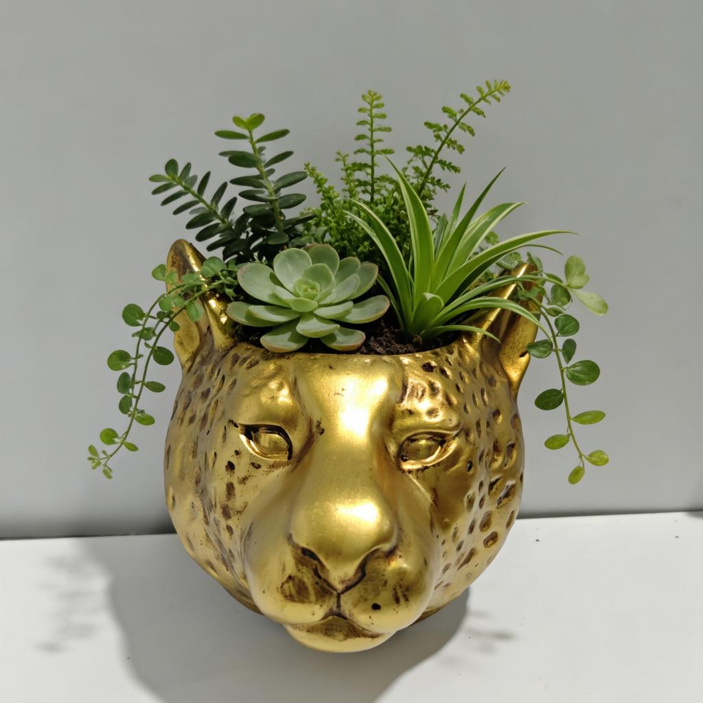 Retro Leopard Vase Wall Hanging Resin Animal Decoration for Patio Garden