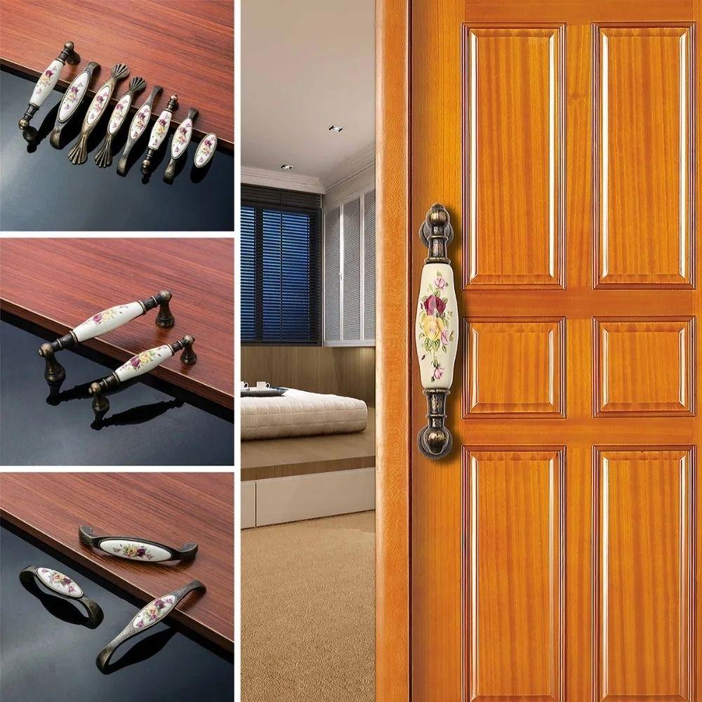 Flower Ceramic Handle Durable Door Handles Home Decorations Cabinet Pull Knob  Furniture