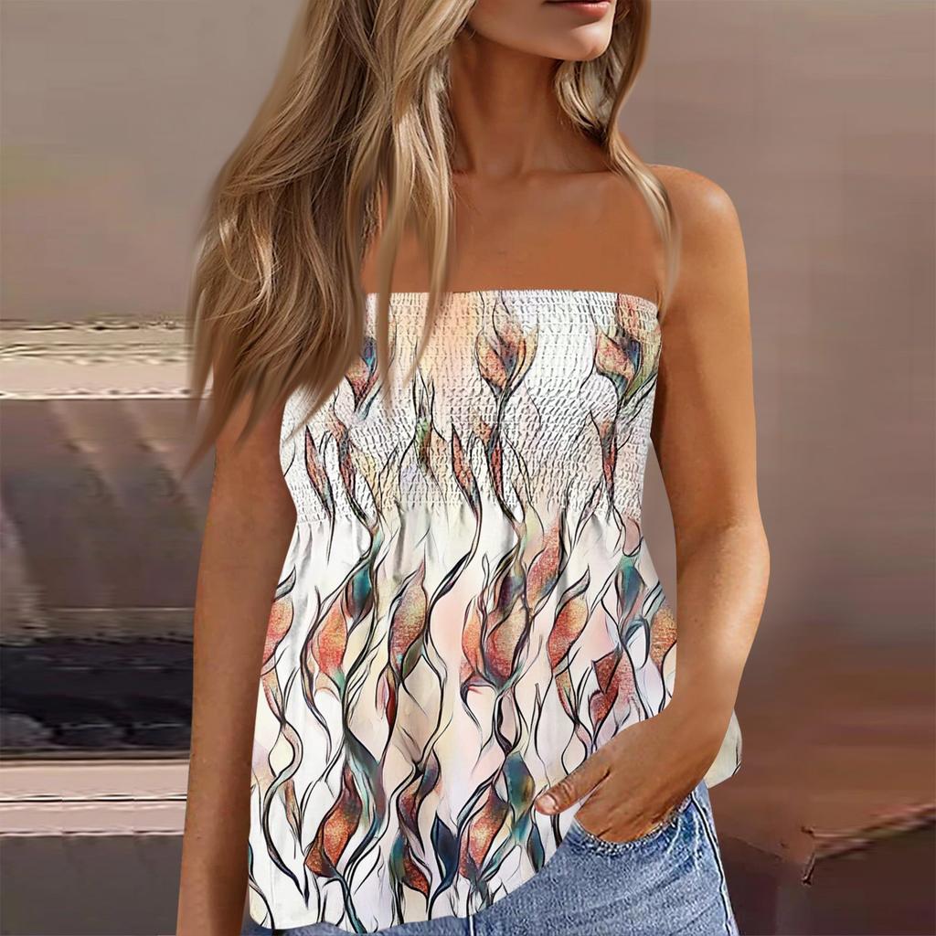 Tube-Tops für Damen, süßes, sexy, schulterfreies, ärmelloses T-Shirt mit Aufdruck