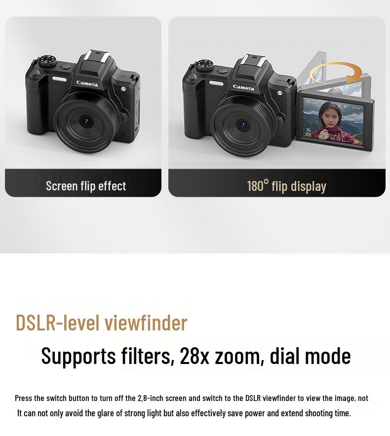 DC101 68MP Mirrorless Camera with Flip Screen and Viewfinder Knob