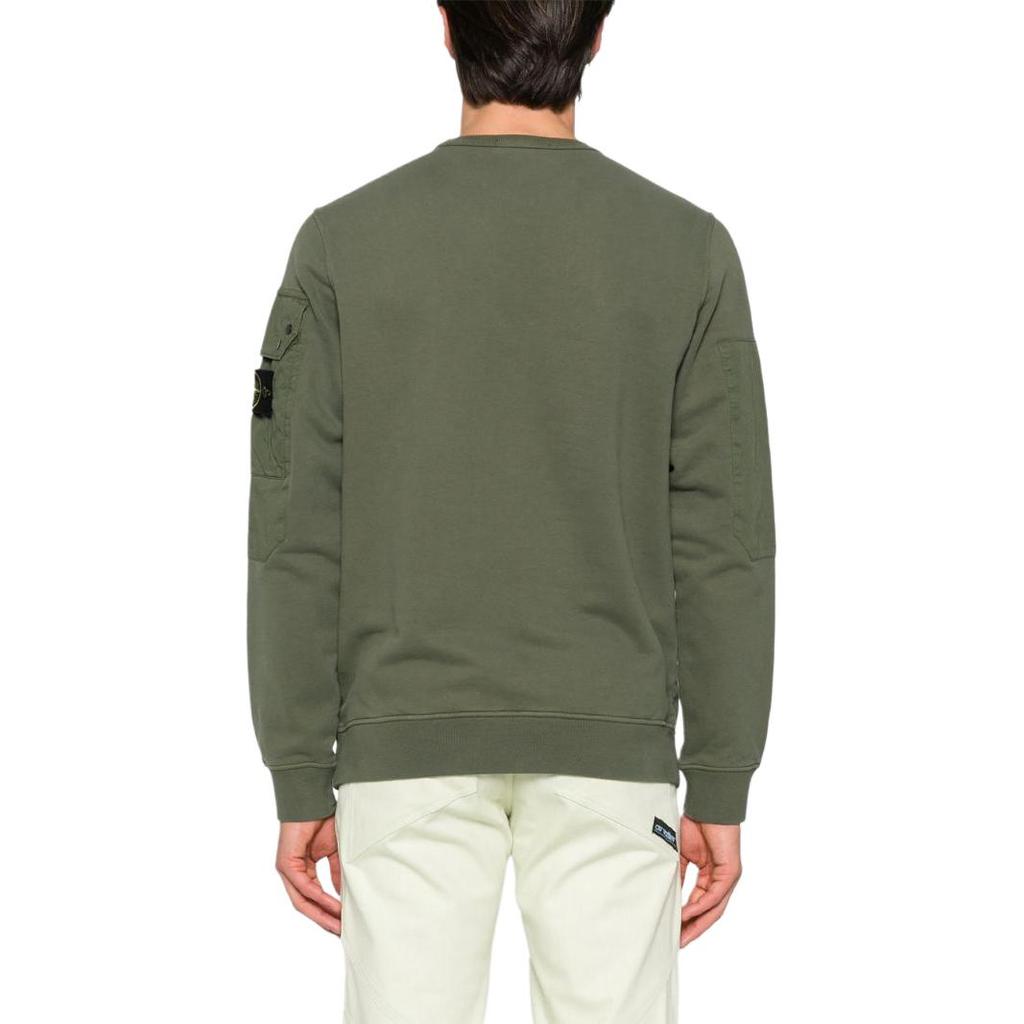 Stone Island Fw24 Logo Arm Pocket Brushed Cotton Crewneck Sweatshirt Unisex sweatshirt Green 811563920-V0059