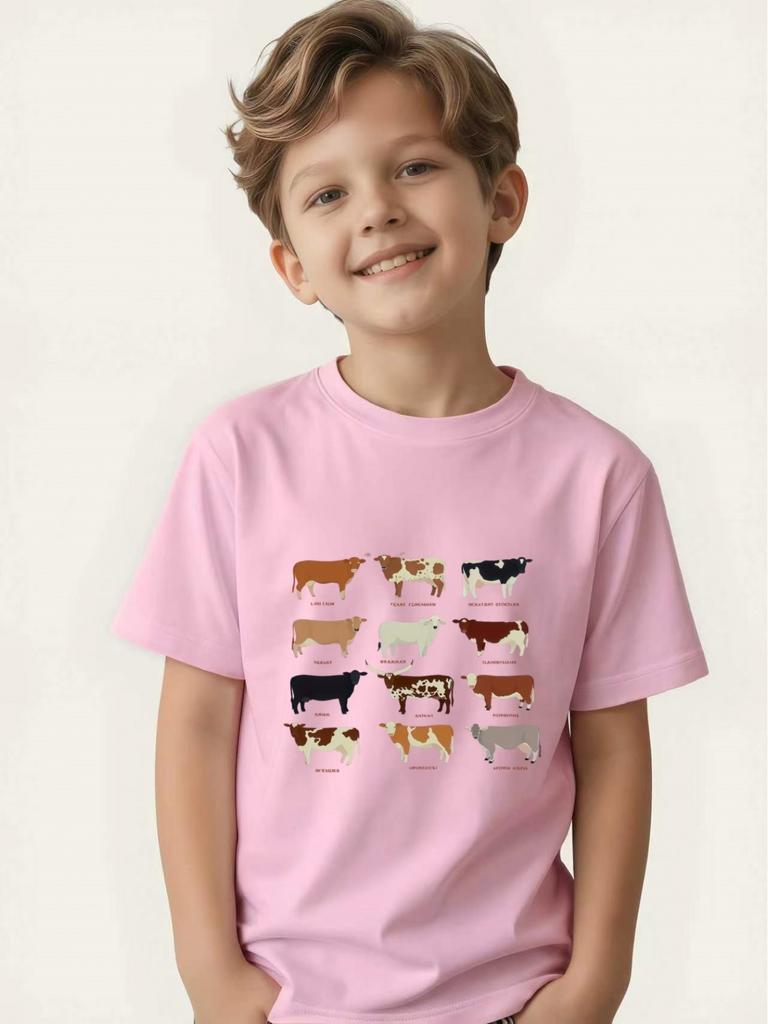 Children's T-shirt Boys and Girls Farm Animal Popular Science Printed Short-sleeved Non-colliding Style