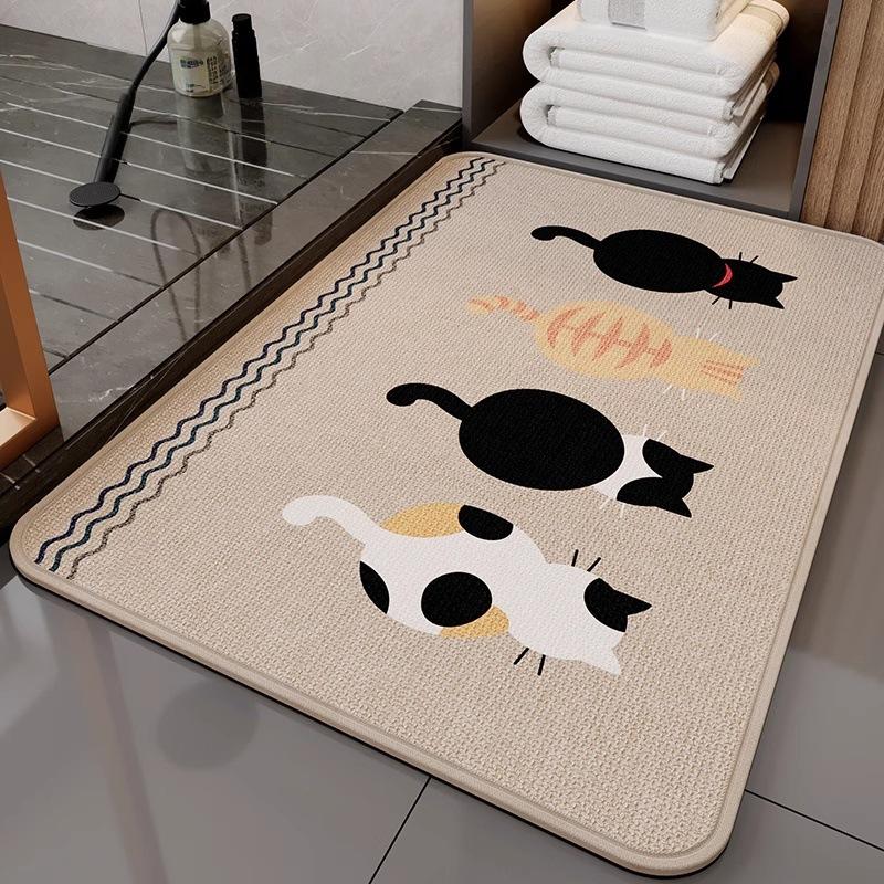 Bathroom Floor Mat Non Slip Linen Quick Dry Absorbent Dirt Resistant Toilet Rug Easy Clean Bath Mat