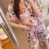 Summer New Ladies Sweet Satin Silk Floral Printed Pajamas Set Short Sleeve+Pants Women Ice Silk Cute Homewear Casual Wear