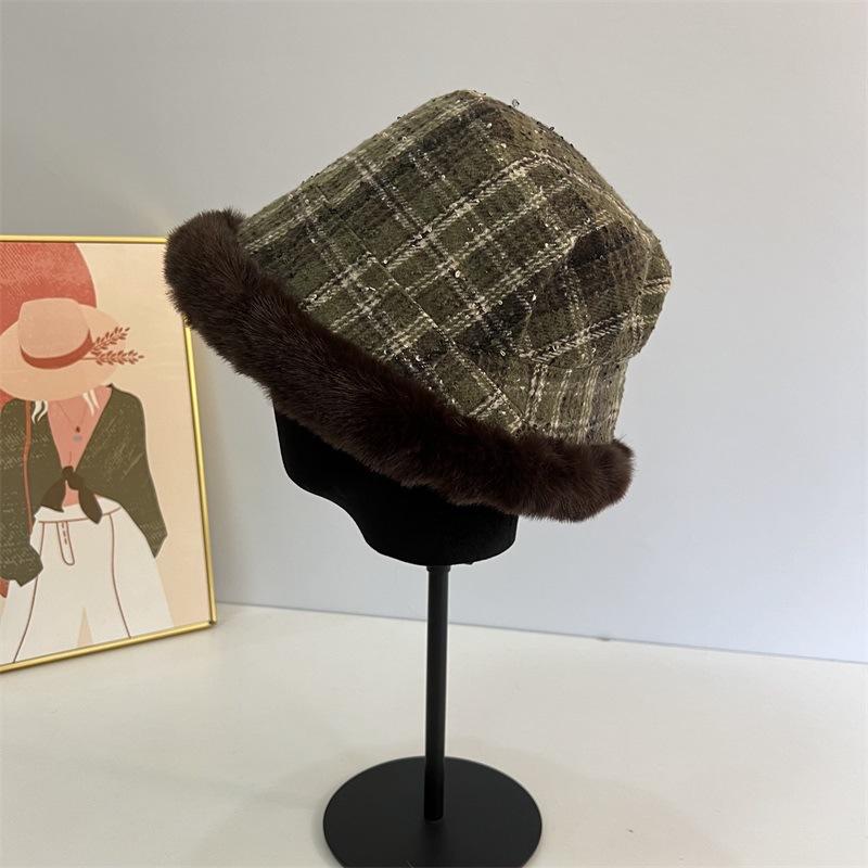 

Зимняя холодная и теплая плюшевая панама женская универсальная шляпа-ведро большой окружности головы показывает лицо маленькая панама M（56-58cm） армия зеленый