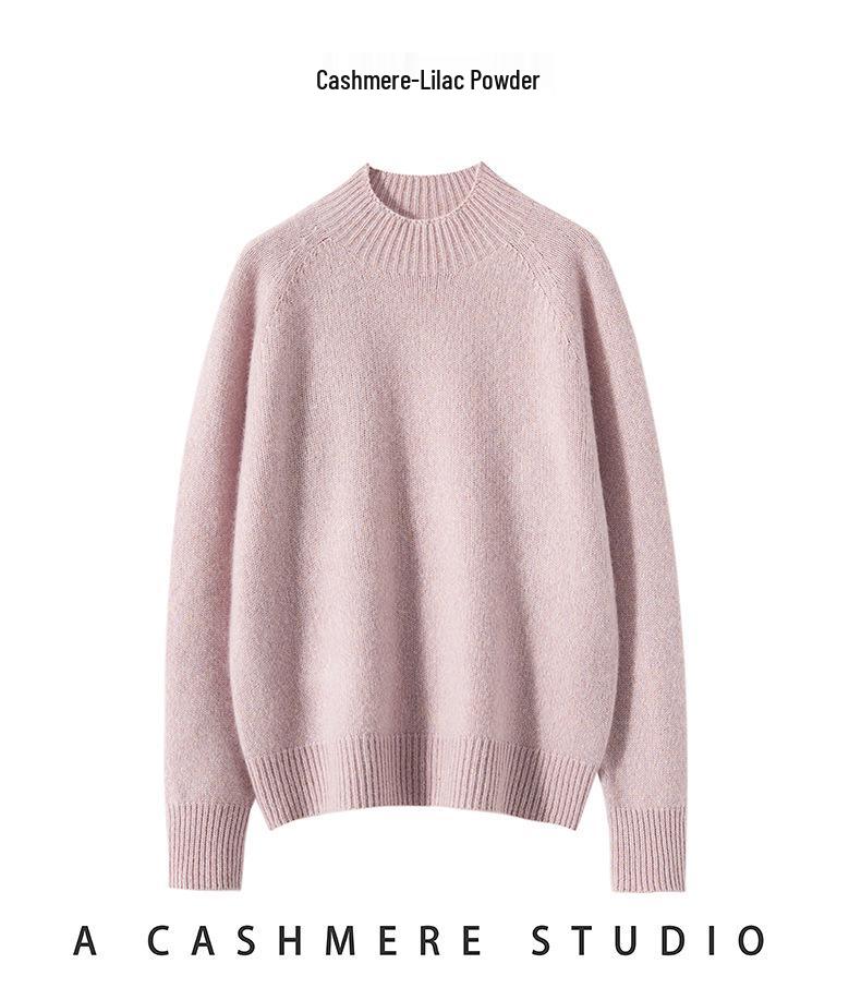2024 Women's Retro Solid Color Three-Ply Heather Cashmere Half-High Collar Sweater