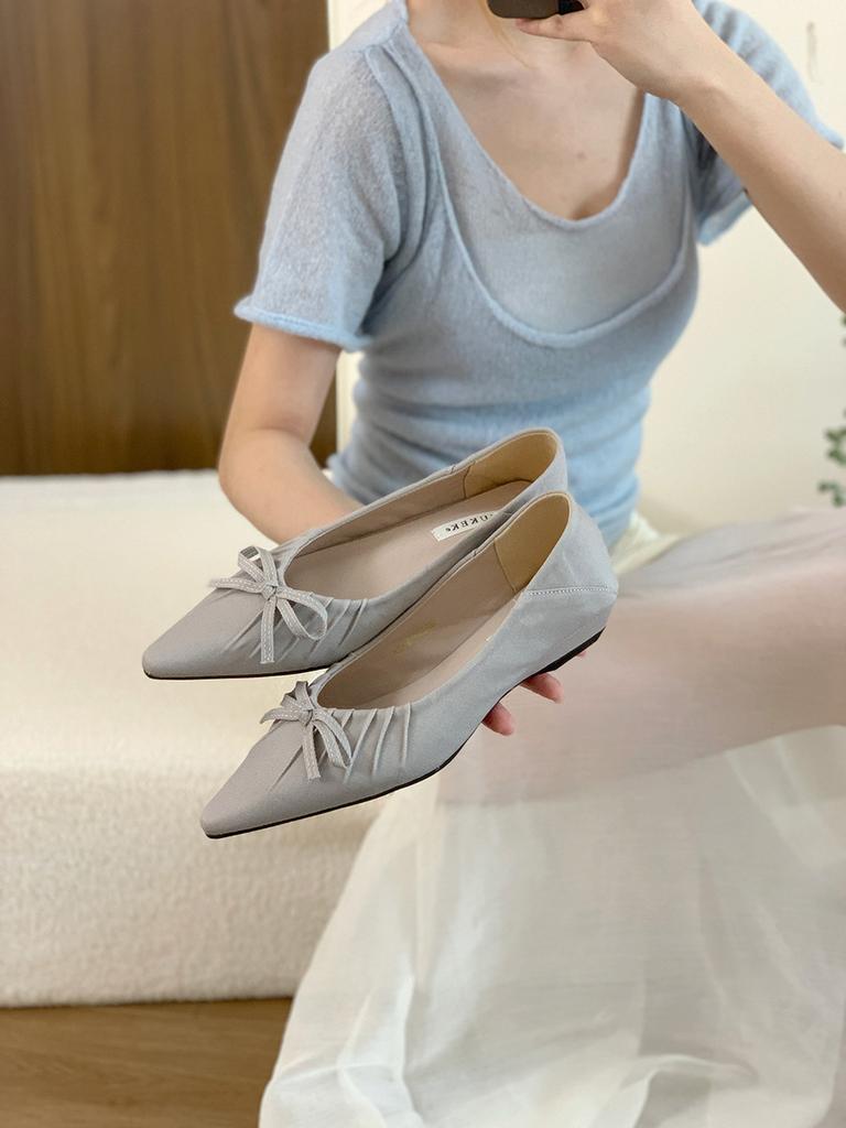 French low-heeled pointed bow single shoes women's shoes 2025 new spring and autumn fairy with skirt temperament commuter shoes