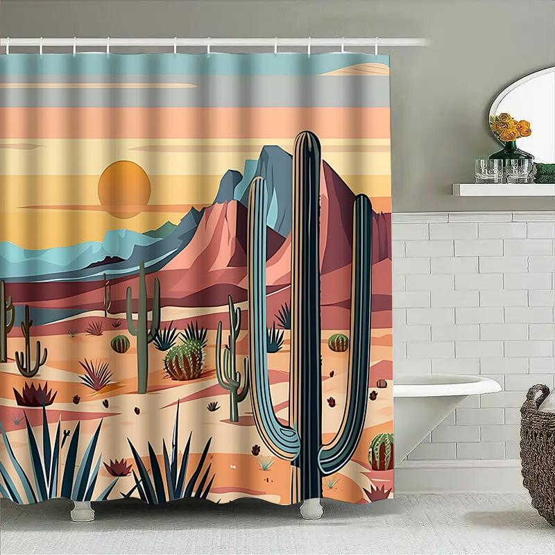 Desert Landscape Shower Curtain Artistic Print Home Decor Waterproof Bathroom Mat Waterproof Durable With Complimentary Hook