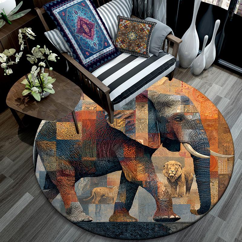 Elephant Round Area Rug,Carpet Rug for Living Room Bedroom Sofa Playroom Decor,Non-slip Floor Mat