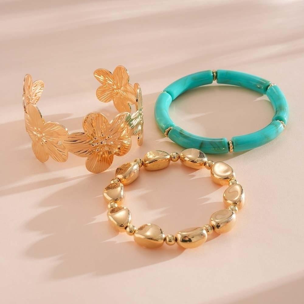 Acrylic Vintage Flower Bangle Zinc Zinc Alloy Women s Wrist Jewelry Stacked Round Bangle  Hand Accessory синий