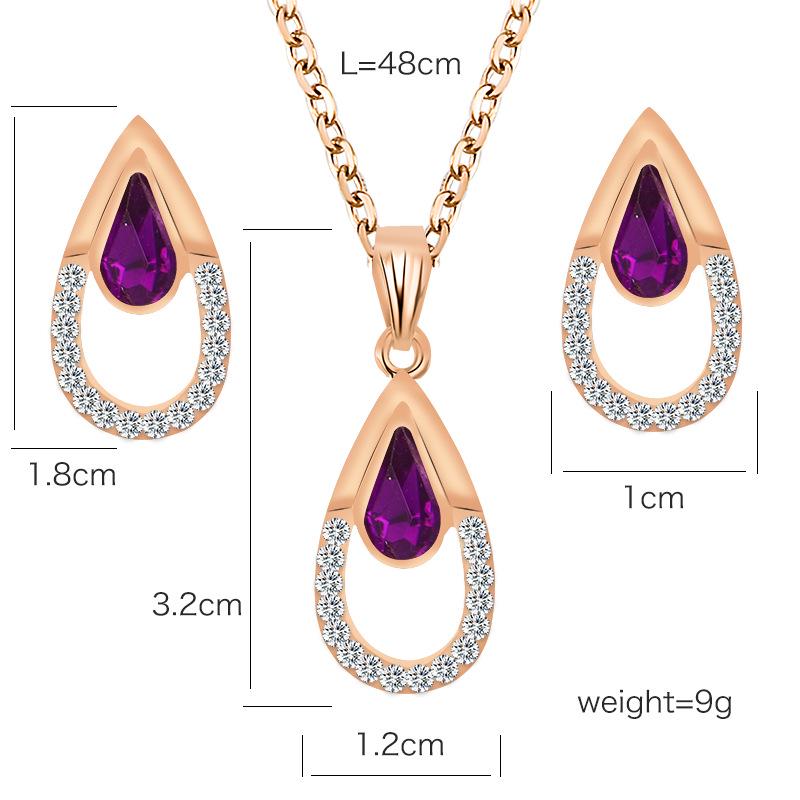 European & American Crystal Water Drop Earrings and Necklace Set