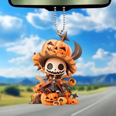 New Halloween Pendant Pumpkin Man 3D Pattern Flat Pendant Acrylic Keychain Bag Pendant Gift