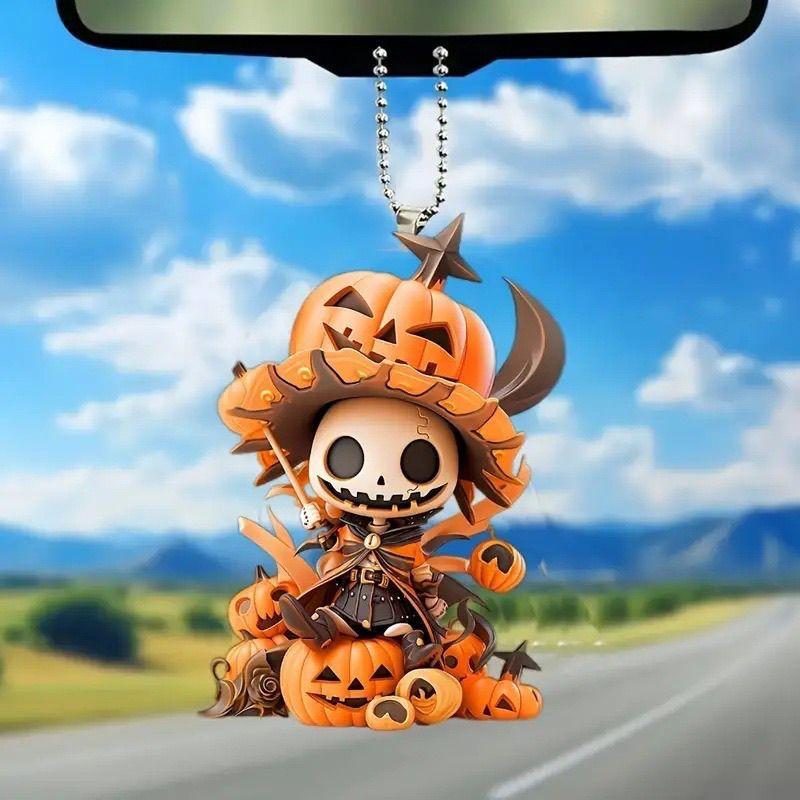 New Halloween Pendant Pumpkin Man 3D Pattern Flat Pendant Acrylic Keychain Bag Pendant Gift