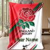 England Rugby Custom Flannel Throw Blanket Print Your Name Text Soft Warm Blanket Holiday Present