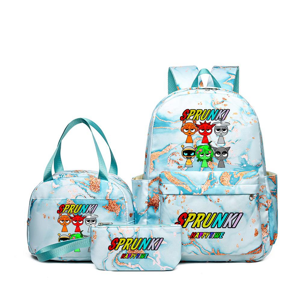 Rhythm box teen schoolbag sprunki cartoon print backpack pencil bag three-piece children's schoolbag 4