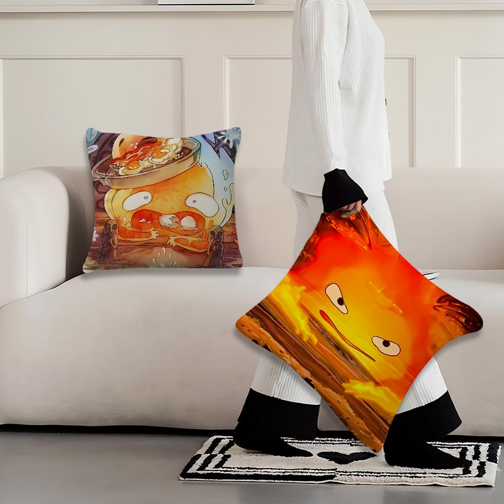 Anime Calcifer H-Howls M-Moving C-Castle Cushion Cover Living Room Headboard Office Bedroom Cushion Sofa Nap Time Pillow Case