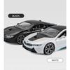 1/22 BMW I8 szuperautó ötvözet autómodell, fém játékautó, hanggal és fénnyel, fiúknak, gyűjthető ajándék