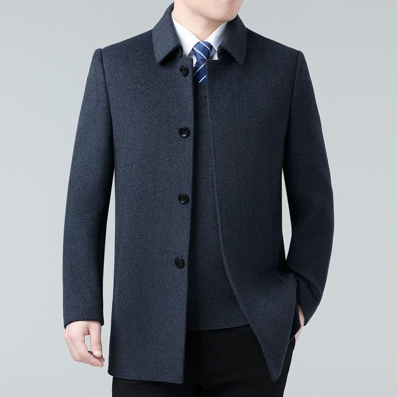 Double-sided Cashmere Coat for Men, Medium-length Woolen Woolen Autumn and Winter Thickened Middle-aged Dad Woolen Lapel Coat