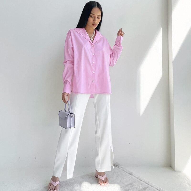 Cămașă cu mânecă lungă roz de toamnă femeie lejeră, ocazională, bluză pentru femei, la modă, elegantă, cu guler răsturnat, bluze și topuri 29374