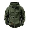 Men S Hooded Solid Color Loose Fit Multi Pocket Zip Sweatshirt