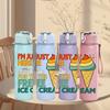 1PC Free Ice Cream Cone Quote Letter 750ml Color Plastic Water Bottle Leakproof Flip Straw Lid For Sports Office Home Use