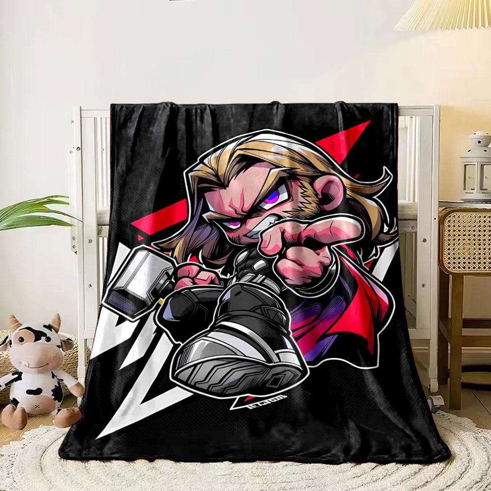 

Cartoon-style warrior with hammer, vibrant colors, dynamic pose, bold lines. for all seasons blanket lunch break throw gift 80cm x 120cm