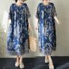 DIMANAF New 2026 Women Plus Size Summer Beach Lady Vintage Blue Long Dress Loose Oversize Maxi Floral Print Sundress