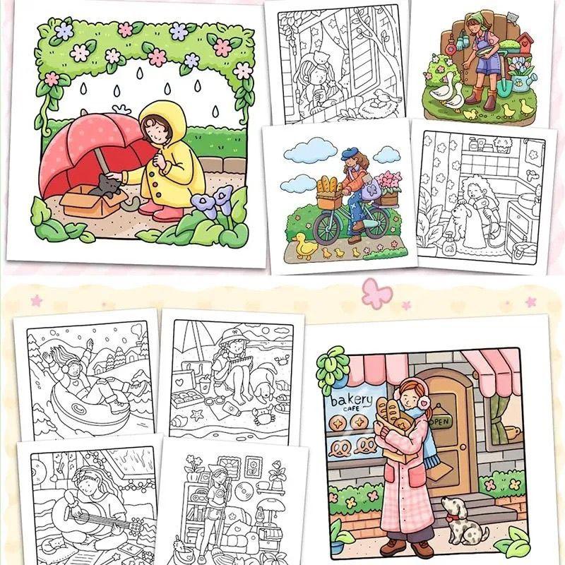 Relaxing Coloring Books Arts Beginners Handicraft DIY Drawing Cozy Friends Book Bold Easy-to-follow Patterns