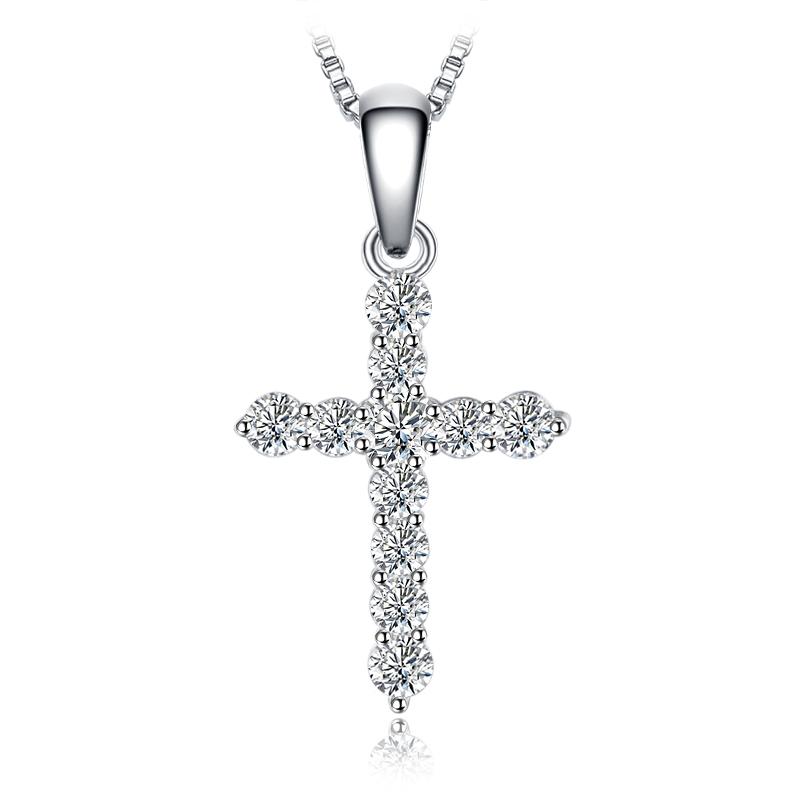 JewelryPalace Cross Sideway 925 Silver Cubic Zirconia Pendant Necklace for Women Yellow Gold Rose Gold Plated No Chain