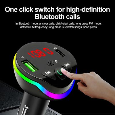 Bluetooth 5.0 Car FM Transmitter PD USB Car Charger Phone Fast Charger With Ambient Light Wireless Handsfree MP3 Plyer Car Kit