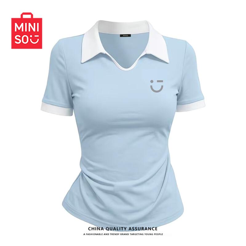 MINISO Women's 2026 Summer Short Sleeve Color Block Polo T-Shirt
