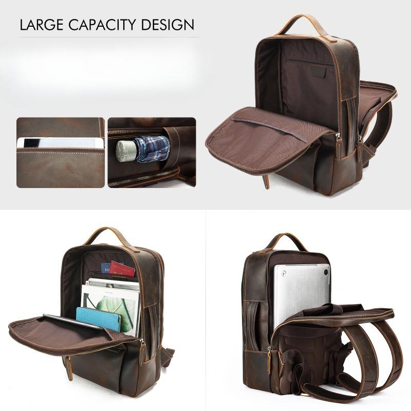 Men's Fashionable and Casual Travel Backpack with Shoulder Straps and Leather Schoolbag