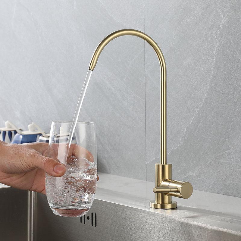 304 Stainless Steel Brushed Gold Kitchen Faucet 1/4" Water Purifier Faucet Direct Drinking Faucet Anti-Osmosis Purifier Tap